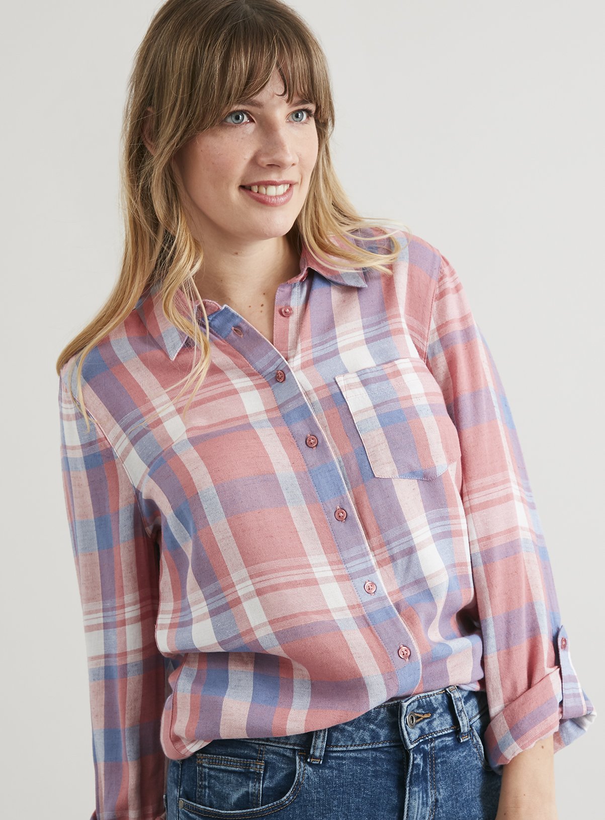 Womens Pink \u0026 Blue Check Shirt With 